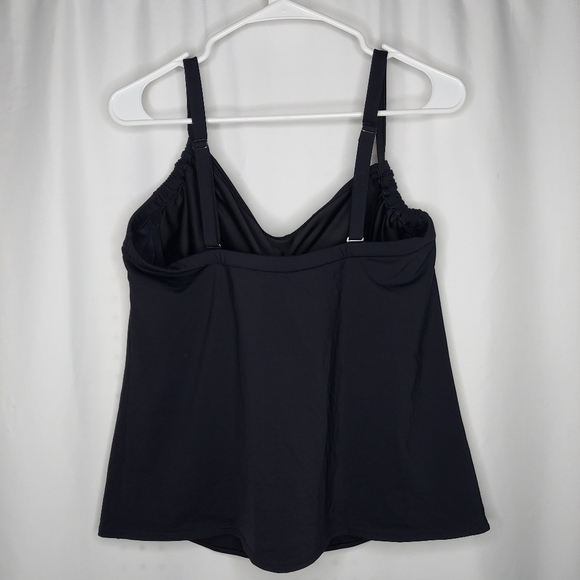Lands End Tankini Swim Top 18DDD Black Ruched Empire Underwire Bra Adjustable - Picture 2 of 8